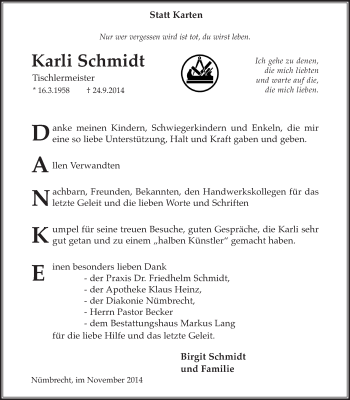 Anzeige von Karli Schmidt von  Lokalanzeiger 