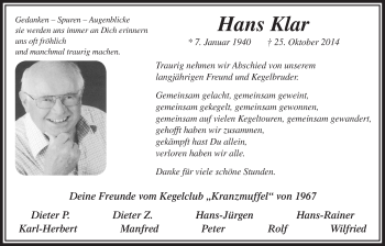 Anzeige von Hans Klar von  Bergisches Sonntagsblatt 