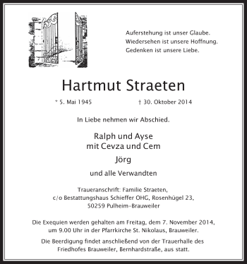 Anzeige von hartmut Straeten von  Wochenende 
