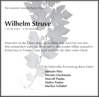 Anzeige von Wilhelm Struve von  Rhein-Sieg-Wochenende 
