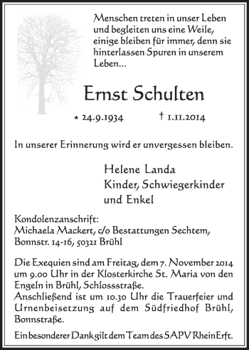 Anzeige von Ernst Schulten von  Schlossbote/Werbekurier 