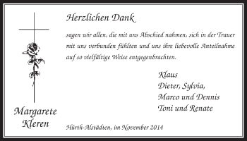 Anzeige von margarete Kleren von  Wochenende 