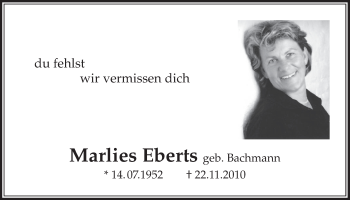 Anzeige von Marlies Eberts von  Schlossbote/Werbekurier 
