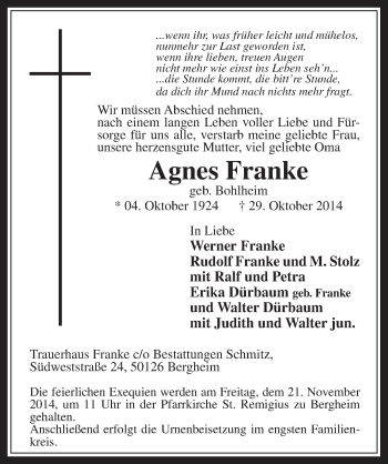 Anzeige von Agnes Franke von  Werbepost 