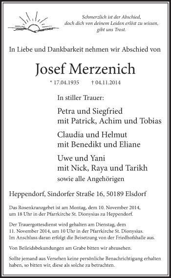 Anzeige von Josef Merzenich von  Sonntags-Post 
