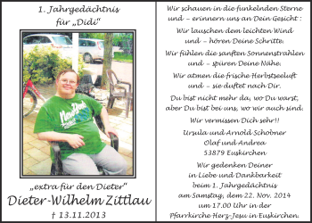 Anzeige von Dieter-Wilhelm Zittlau von  Blickpunkt Euskirchen 