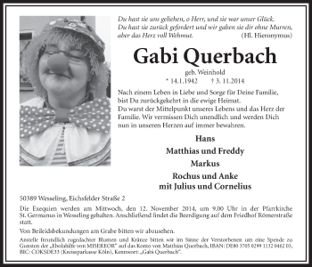 Anzeige von Gabi Querbach von  Schlossbote/Werbekurier 
