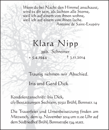 Anzeige von Klara Nipp von  Schlossbote/Werbekurier 