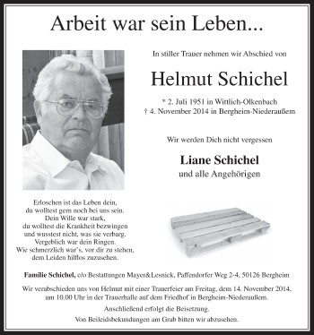 Anzeige von Helmut Schichel von  Werbepost 