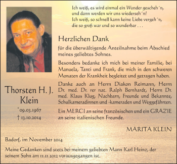 Anzeige von Thorsten H. J. Klein von  Schlossbote/Werbekurier 