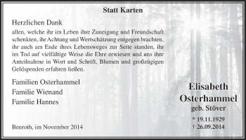Anzeige von Elisabeth Osterhammel von  Lokalanzeiger 