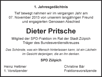Anzeige von Dieter Pritsche von  Blickpunkt Euskirchen 