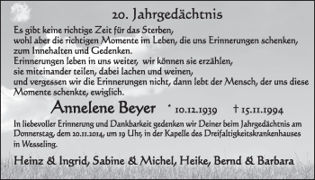 Anzeige von Annelene Beyer von  Schlossbote/Werbekurier 