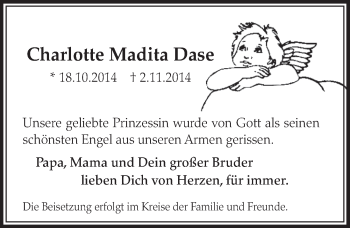 Anzeige von Charlotte Madita Dase von  Sonntags-Post 