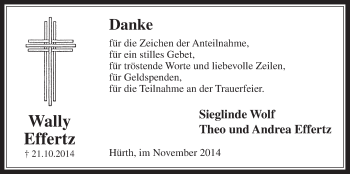 Anzeige von Wally Effertz von  Wochenende 