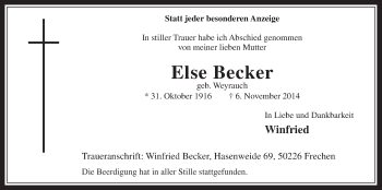 Anzeige von Else Becker von  Wochenende 