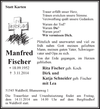 Anzeige von Manfred Fischer von  Lokalanzeiger 