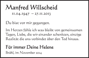 Anzeige von Manfred Willscheid von  Schlossbote/Werbekurier 
