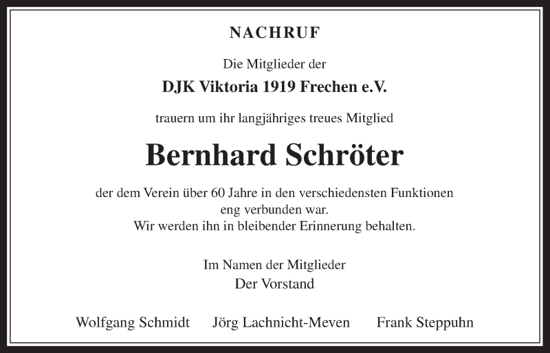  Traueranzeige für Bernhard Schröter vom 12.11.2014 aus  Wochenende 