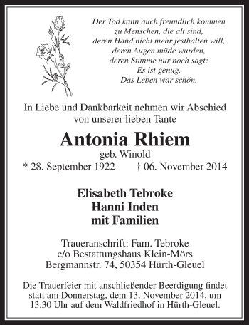 Anzeige von Antonia Rhiem von  Werbepost 
