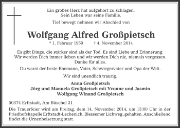 Anzeige von Wolfgang Alfred Großpietsch von  Werbepost 