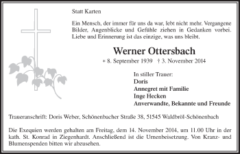 Anzeige von Werner Ottersbach von  Lokalanzeiger 