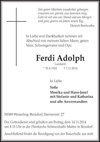 Anzeige von Ferdi Adolph von  Schlossbote/Werbekurier 