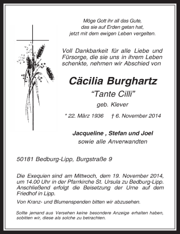 Anzeige von Cäcilia Burghartz von  Werbepost 