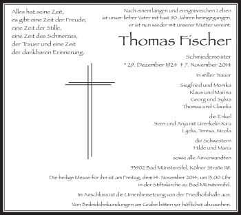 Anzeige von Thomas Fischer von  Wochenende 