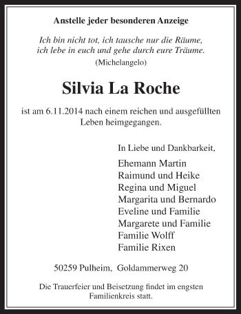 Anzeige von Silvia La Roche von  Wochenende 