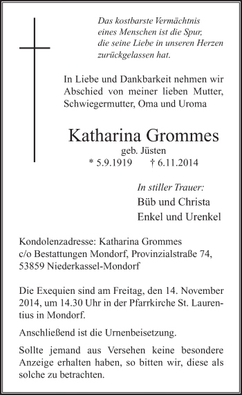Anzeige von Katharina Grommes von  Extra Blatt 