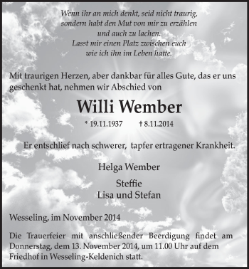 Anzeige von Willi Wember von  Schlossbote/Werbekurier 