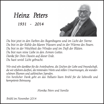 Anzeige von Heinz Peters von  Schlossbote/Werbekurier 