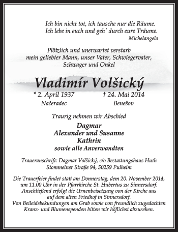 Anzeige von Vladimir Volsicky von  Sonntags-Post 