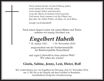 Anzeige von Engelbert Habeth von  Schaufenster/Blickpunkt 
