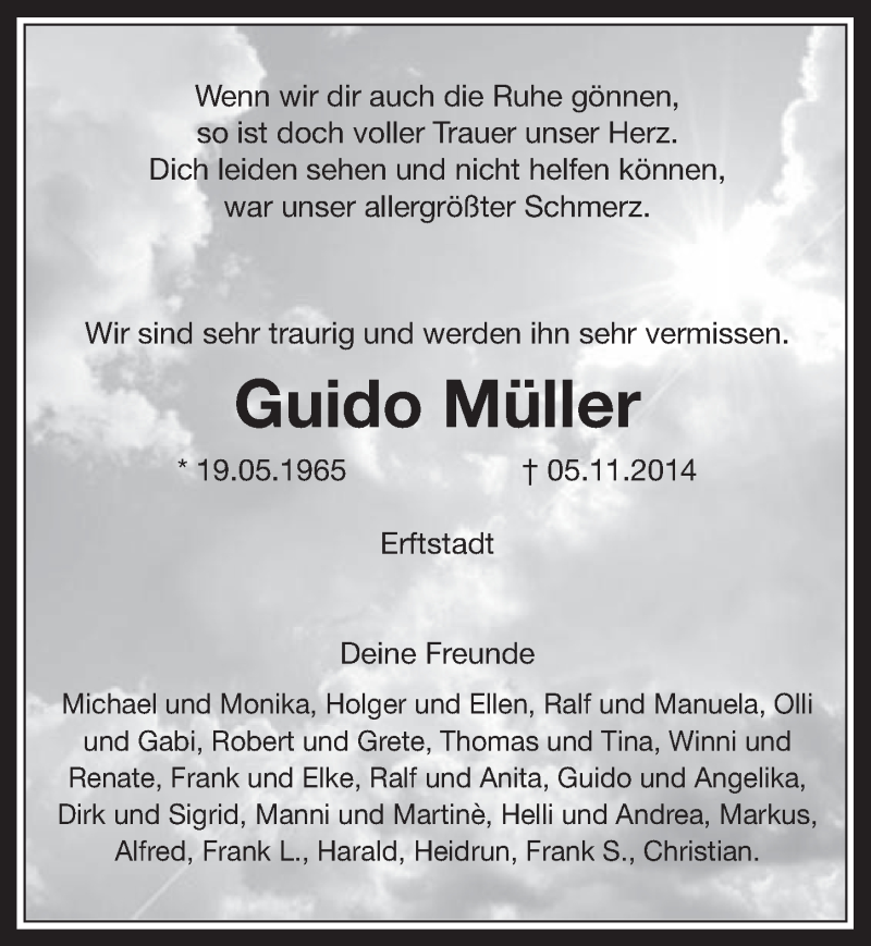  Traueranzeige für Guido Müller vom 19.11.2014 aus  Werbepost 