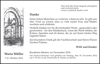 Anzeige von Maria Müller von  Schaufenster/Blickpunkt 