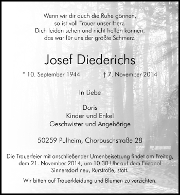 Anzeige von Josef Diederichs von  Sonntags-Post 