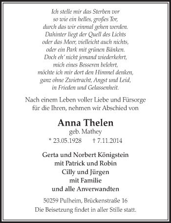 Anzeige von Anna Thelen von  Sonntags-Post 