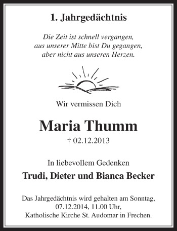 Anzeige von Maria Thumm von  Wochenende 