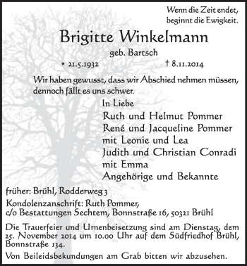 Anzeige von Brigitte Winkelmann von  Schlossbote/Werbekurier 