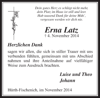 Anzeige von Erna Latz von  Wochenende 