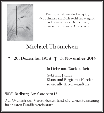 Anzeige von Michael Thomeßen von  Werbepost 