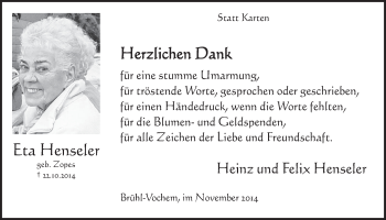 Anzeige von Eta Henseler von  Schlossbote/Werbekurier 