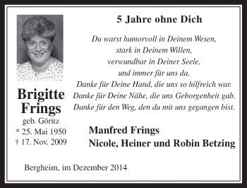 Anzeige von Brigitte Frings von  Werbepost 
