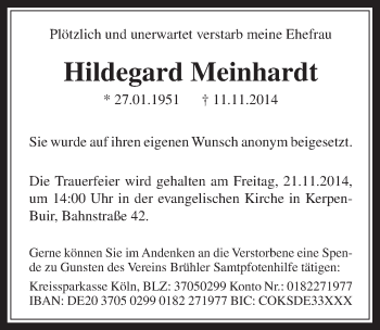 Anzeige von Hildegard Meinhardt von  Werbepost 