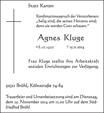 Anzeige von Agnes Kluge von  Schlossbote/Werbekurier 