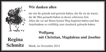 Anzeige von Regina Schmitz von  Wochenende 