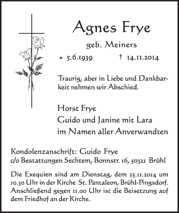 Anzeige von Agnes Frye von  Schlossbote/Werbekurier 