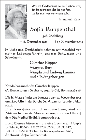 Anzeige von Sofia Ruppentha von  Schlossbote/Werbekurier  Werbepost 